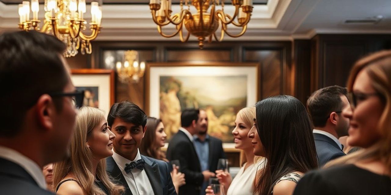 Aperitivo culturale in una sala con opere alle pareti